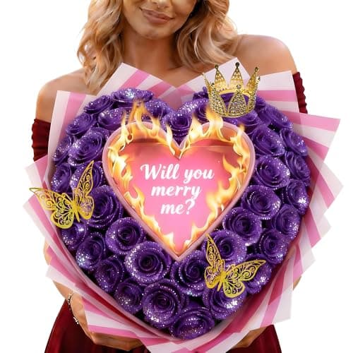 ROSLILY (Self-Assembly) Purple Burn Away Flower Bouquet, Eternal Fake Glitter Rose Bouquet, Personalized Burning Flower Bouquet for Proposal, Valentine’s Day & Couples Gifts - Image 1