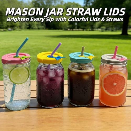 SSIBOOTO 4 Pack Silicone Mason Jar Lids with Straw Hole,Mason Jar Drinking Lids for Ball, Kerr and More,Fit Regular Mouth & Wide Mouth,Leak-Proof,Dishwasher Safe (Single&Mixed Color) - Thumbnail 5