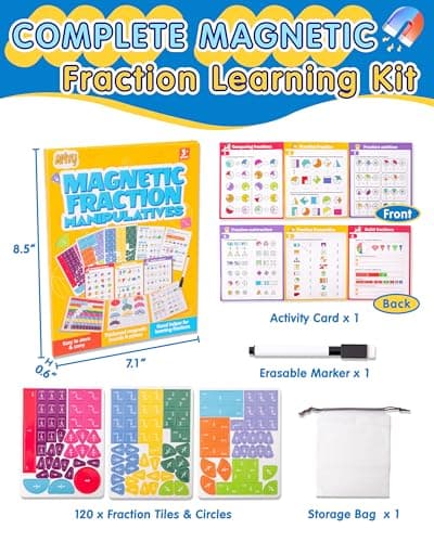 Magnetic Fraction Demonstration Book, Fraction Manipulatives with Magnetic Fraction Tiles & Circles, Montessori Magnetic Fraction Playbook for Hands-On Elementary Math Learning Toys - Thumbnail 5
