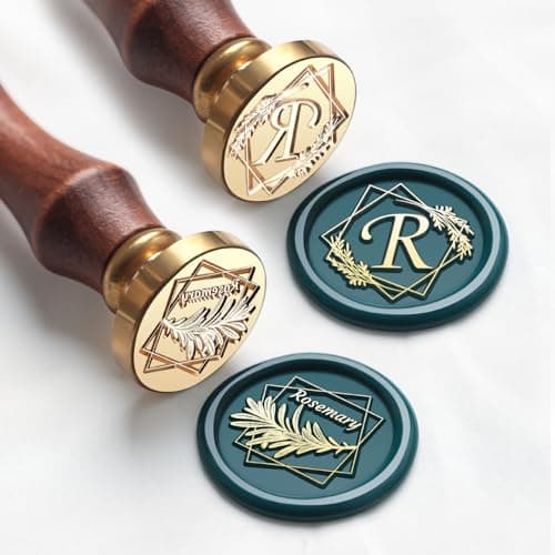 VSECUON Letter R Wax Seal Stamp Rosemary Initial R Stamp, 2pcs Value Pack Wax Seal Kit with Vintage Rosewood Handle Decorative Gift for Wedding Art Invitations Christmas - Image 1