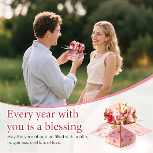 mountova 3D Anniversary Pop Up Cards with Music, Romantic LED Light 3D Flower Gift Box, Handmade Foldable Greeting Cards Box with Envelope for Anniversary,Festivals & Special Occasions - Thumbnail 2