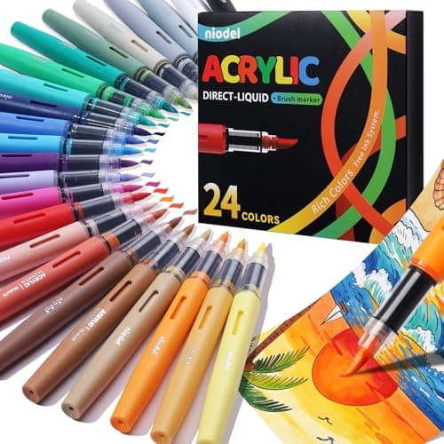 24 Colors Acrylic Paint Markers, Flexible Single Tip Paint Pens, Waterproof High Coloring Pens, for Rock Painting Wood Canvas Glass Metal Fabric, DIY Crafts School Art Supplies Kit, Gifts, Decoration - Image 1
