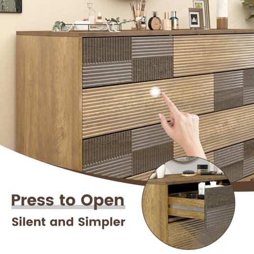 Hadulcet Wood Dressers for Bedroom 47” Wide, Large 8 Drawer Dresser TV Stand, Modern Chest of Drawers Closet Clothes Storage Organizer with Fluted Panel, No Handles Design, Dark Wood - Thumbnail 6