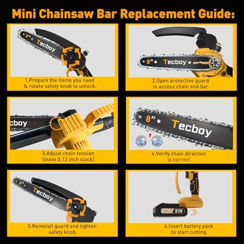 8 Inch Mini Electric Chainsaw Cordless, 6 Inch Portable Chain Saw for Makita 18V Battery Powered Saws Small HandHeld Saw with 2 Batteries and Chains Yard Tool Tree Trimming Wood Cutting Gifts Men Dad - Thumbnail 6
