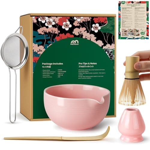 Matcha Whisk Set, Ceramic Bowl Matcha Kit & Handcrafted Bamboo Chasen, Complete 5 Pcs Matcha Set Whisk and Bowl, Stainless Steel Sifter, Bamboo Scoop & Holder for Matcha Lovers - Image 1