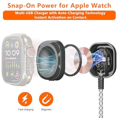 Multi Charging Cable for Apple Watch Charger 2FT, iPhone Charger USB A/C Multi Fast 3 in 1 Charging Cable for iWatch Ultra/SE/10-1 & iPhone16-5/Pro/Plus/iPad/iPod/Airpod - Thumbnail 2