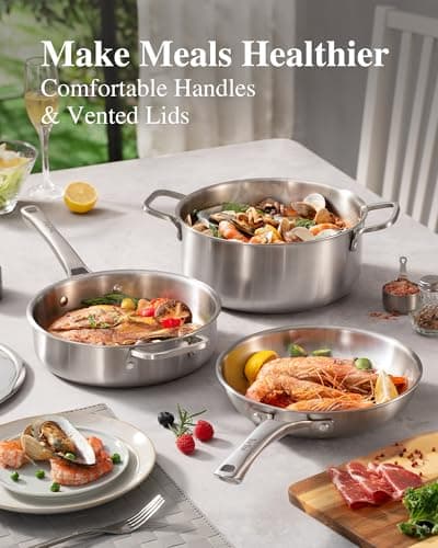 VocVoi Stainless Steel Pan, 12 Inch with Lid Stainless Steel Frying Pan, Non Toxic Tri-Ply Skillet, PFOA&PTFE Free, Oven and Dishwasher Safe, Induction Compatible - Thumbnail 6