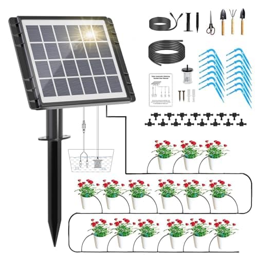 49FT Solar Drip Irrigation System, Auto Watering Kit for 15 Pots, Solar-Powered Plant Watering, 25 Timer Modes, 900ml/min Flow Indoor/Outdoor Garden, Balcony & Patio Irrigation System - Image 1