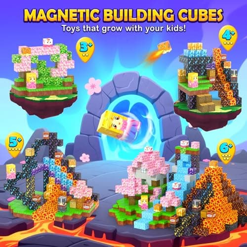 154PCS Magnetic Blocks - Build Mine Magnet World Stacking Cube Toys with Magnet Board, Magnetic Tiles Building Blocks STEM Construction Toys, Sensory Games for Kids Age 3+ Boys Girls Birthday Gift - Thumbnail 5