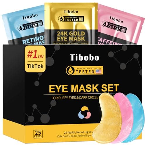 Under Eye Patches(25 Pairs), 24K Gold, Caffeine, Retinol Eye Masks for Puffy Eyes, Wrinkles, Dark Circles, Undereye Bags Treatment - Restoring & Awakening & Moisturizer Skin care Gift for Women - Image 1