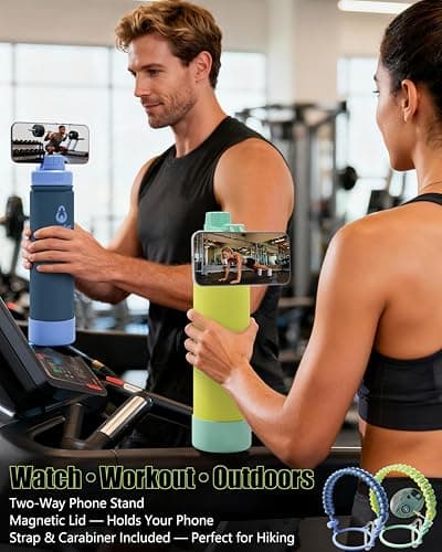 avodvo 24 oz Insulated Water Bottle with 2 Lids (2-in-1 Straw & Spout Lid, Magnetic Lid), Slim Water Bottle with Strap, Stainless Steel Water Bottle for Hiking, Gym, Travel, BPA-Free, Yellow - Thumbnail 3