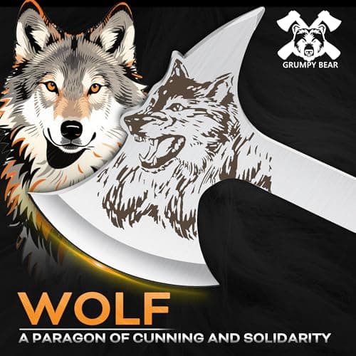 Grumpy Bear Camping Hatchet with Wolf Carving, Full Tang Outdoor Axe with Decorative Handle, Durable Forged Blade for Hiking, Bushcraft, and Survival - Thumbnail 2