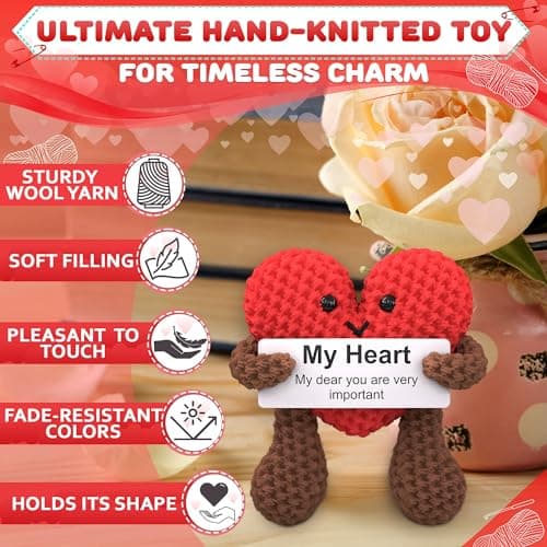 Heart Plush Valentines Day Gift for Her, Him - Crochet Plushies Stuffed Hearts Gift with Motivational Card | Crochet Heart Soft Knitted Encouragement Support Keepsake for Girlfriends, Womens, Wife - Thumbnail 3