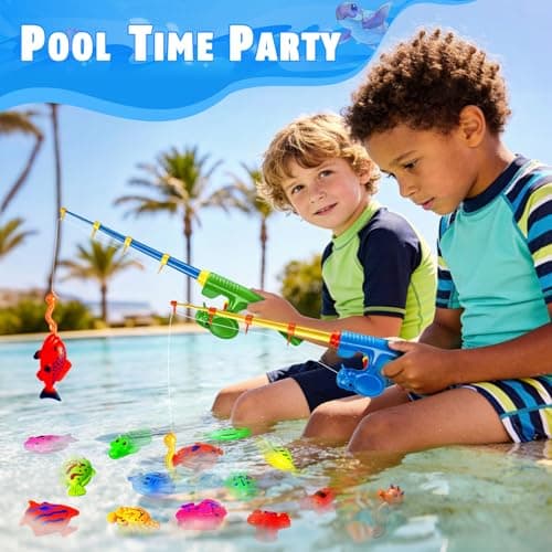 CozyBomB™ Magnetic Fishing Pool Toys Game for Kids - Water Table Bathtub Kiddie Party Toy with Pole Rod Net Plastic Floating Fish Toddler Color Ocean Sea Animals Gifts Age 3 4 5 6 Year Old - Thumbnail 4