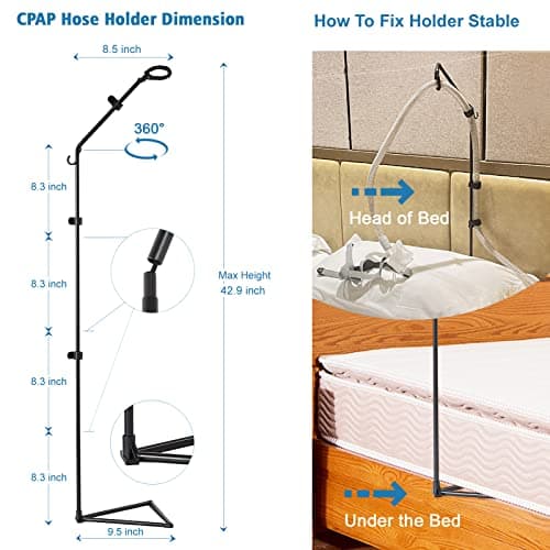 LONYEON CPAP Hose Holder - CPAP Hose Hanger for Bed Avoid Tangling and Prevent Blockage,Keeps The Air Hose Up and Away from Your Face and Arms to Make You Sleep Better,Black - Thumbnail 5