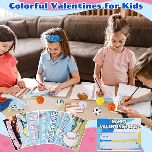 Tiaxidex Valentines Day Gifts for Kids, 36 PCS Sports Valentines Cards for Kids, 36 PCS Stress Balls, Classroom Prizes, Party Favors for Boys & Girls Classroom Gift Exchanges at School - Thumbnail 2