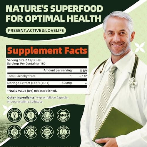 Moringa Pure Capsules, Rich Moringa Powder, A Natural Green Antioxidant Superfood - Supports Energy, Skin Health, Gut Health, with Essential Vitamins & Amino Acids, 180pcs-2 Pack - Thumbnail 5