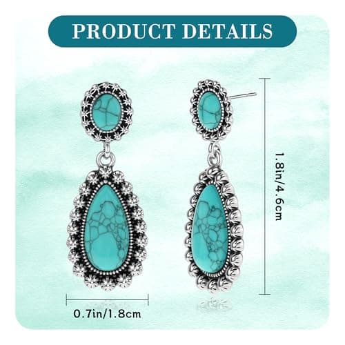 BAYLAY Boho Turquoise Earrings for Women-Western Silver Earrings Silver and Turquoise Jewelry for Women Western Earring Studs Elegant Women's Jewelry Perfect Gifts for Mom Wife Girlfriend - Thumbnail 6