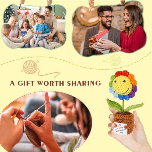 Gifts for Her/Him, Positive Crochet Animals Birthday Gifts for Women Men Includes Motivational Cards and a Wooden Base Cute Small Gift for Son Mom Dad Daughter Sister Friend Coworkers - Thumbnail 5