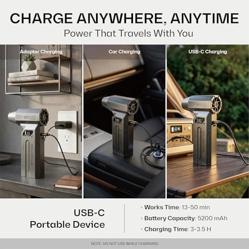 Compressed Air Duster-120000RPM Super Power Electric Air Duster, 4-Gear Adjustable Mini Blower with Fast Charging, Dust Blower for Computer, Keyboard, House, Outdoor and Car - Thumbnail 6