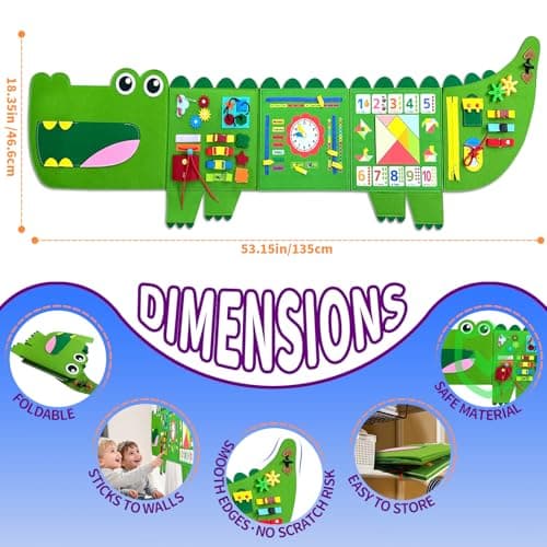 Rivibou Crocodile Foldable Activities Montessori Busy Board Toddler Busy Board Montessoris Toys for 3+ Years Old Wall Panel - Thumbnail 4