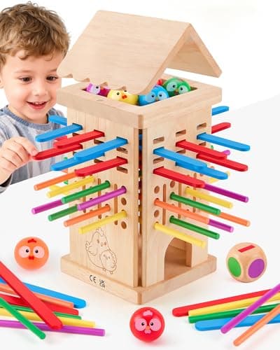 Montessori Toys Wooden Board Games for 3 4 5 6 Years Old, 34 Colorful Wooden Sticks Fine Motor Skills Toy for Kids 4-6, Math&Counting Learning Toy Family Games for Girls Boys 3 Year Olds Gift Ideas - Image 1