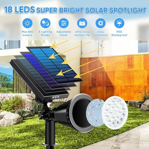 KEV Solar Spot Lights Outdoor,18 LEDs Color Changing RGB Solar Flood Lights with 8 Modes &IPX65 Waterproof,Halloween Solar Spotlight for Driveway/Backyard/Landscape/Tree(Multicolor,2 Pack) - Thumbnail 2