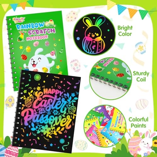 FEREDO KIDS Party Favors for Kids: 24 Pack Easter Rainbow Scratch Art Notebook Classroom School Supplies Bulk for Girls Boys Goodie Bags Stuffers, Return Gifts for Birthday Party Gift Kid Crafts - Thumbnail 6