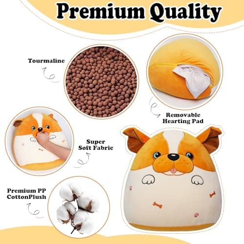 NIUBEHOHO Weighted Heating Bulldog Stuffed Animals - 16 Inch Big Weighted Dog Plush Puppy Pillow Unscented Heating and Cool Animal Pad Plushies on Sofa Pillow Warmth Gift for Kid Teen Adult 4.5Lbs - Thumbnail 6