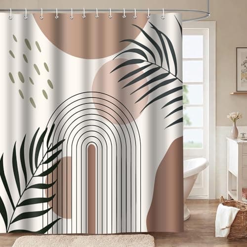 LYLYCTY Boho Shower Curtain Set, Cream Bohemian Mid Century Leaf Sun Modern Shower Curtains for Bathroom Decor Waterproof Fabric with 12 Hooks 72x72 Inches - Image 1