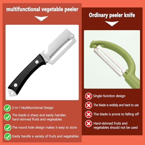 Multifunctional Vegetable Peeler, elite vegetable peeler, 2-in-1 Stainless Steel Peeler for Kitchen, Camping and Trave, Suitable for Right-handed Use Only for Apple Potato Pumpkin Papaya (Black) - Thumbnail 5