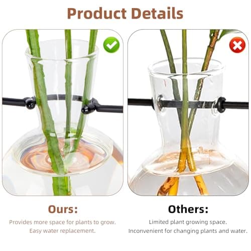 Plant Propagation Station with Wood Stand, Propagation Vases for Plants, Terrarium Kit for Home Office Garden Decor, Gifts for Plant Lovers - 4 Bulb Glass Vases - Thumbnail 3