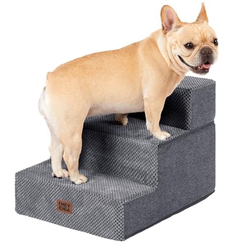 EHEYCIGA Dog Stairs for Small Dogs 13.5" H, 3-Step Dog Steps for Couch Sofa and Chair, Pet Steps for Medium Cats, Non-Slip Balanced Pet Ramp Indoor, Grey - Image 1
