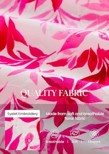 PRETTYGARDEN Women's Floral Boho Maxi Dresses Flowy Short Sleeve A Line Smocked Eyelet 2026 Summer Beach Vacation Clothes (Leaves Pink,Small) - Thumbnail 5