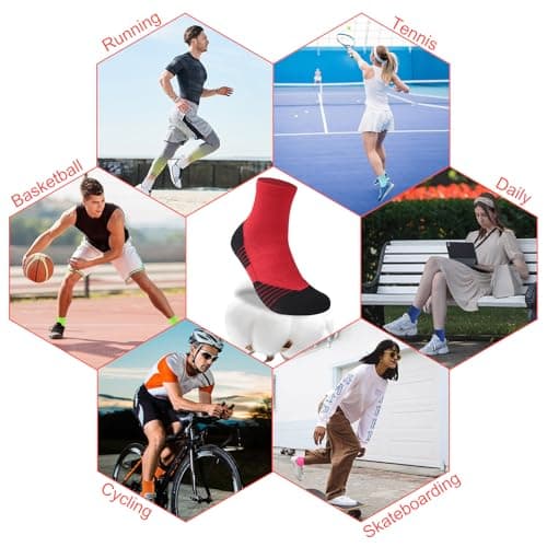 NIcool Mens Quarter Socks, 3 Pairs Cycling Socks for Men Women Red Ankle Socks Tennis Running Hiking Mountain Bike Compression Socks for Women Cushioned Padded Athletic Crew Socks, Red - Thumbnail 6