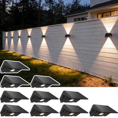 Solar Fence Lights Outdoor, 10 Pack Warm White Up and Down Solar Wall Lights, IP67 Waterproof LED Dusk to Dawn Solar Powered Fence Lights for Patio, Backyard, Deck, Garden, Yard, Outdoor Wall Decor - Image 1