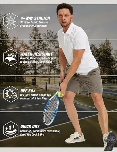 MOURCE Mens Gym Shorts with 5 Pockets - Lightweight Waterproof 9" Cargo Shorts for Workout Outdoor Sports, Khaki - Thumbnail 5