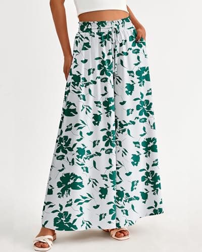 BTFBM Women Casual High Waist Wide Leg Pants 2026 Spring Summer Long Palazzo Pants Pocket Lounge Beach Vacation Clothes(Print Green, Small) - Thumbnail 3