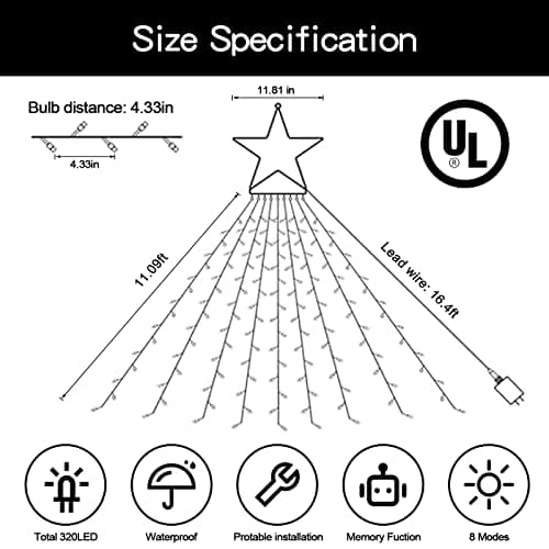 XUNXMAS Christmas String Lights Outdoor Decoration 317 LED Star Fairy String Lights 8 Modes & Waterproof for Party Wedding Patio Yard New Year Holiday Indoor Outdoor - Warm White - Thumbnail 6