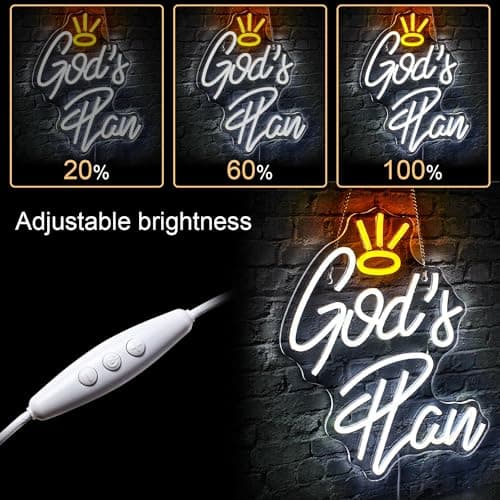 WLHOPE God's Plan Neon Sign White Led Neon Signs for Wall Decor, God Neon Signs USB Powered Letter Neon Light Signs for Bedroom Living Room Home Bar Wedding Party Decoration - Thumbnail 2