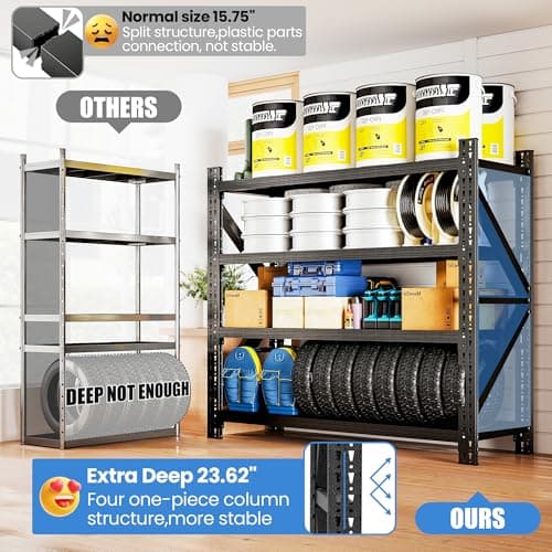 BIZOEIRON Heavy Duty Garage Storage Shelves 5000LBS Capacity, 67" Wide Metal Garage Shelving Units, 4-Tier Large Industrial Shelving for Shop Warehouse Basement Factory, 67" W x 24" D x 63" H - Thumbnail 4