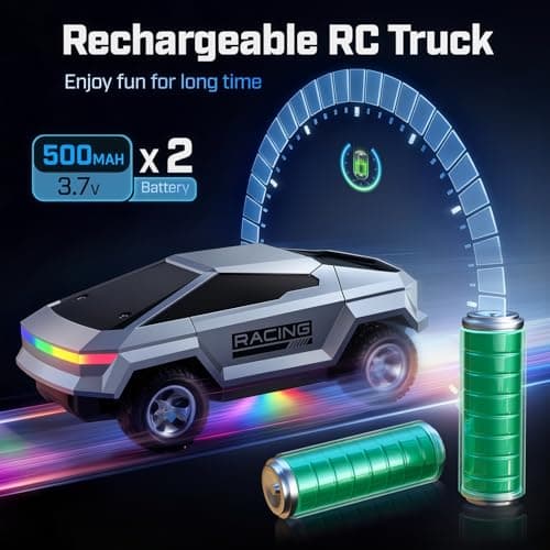 WayEee 1/24 Remote Control Car Cyber RC Truck, RC Cars for Kids with Colorful Lights, 2.4GHz Remote Control, 2 Rechargeable Batteries, 18KM/H Racing Car Toy, for Boys 3 4 5 6 7 8-12 - Thumbnail 3