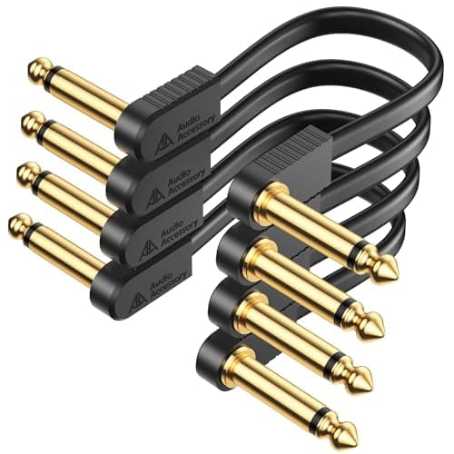 AA AUDIO ACCESSORY Gold-Plated Flat Ribbon Guitar Patch Cables 6 Inch 4-Pack, Kevlar-Reinforced Built-to-Last Noiseless Quad-Layer Shielded, Guitar Pedal Cables for BOSS MXR EBS Behringer Donner Pedal - Image 1