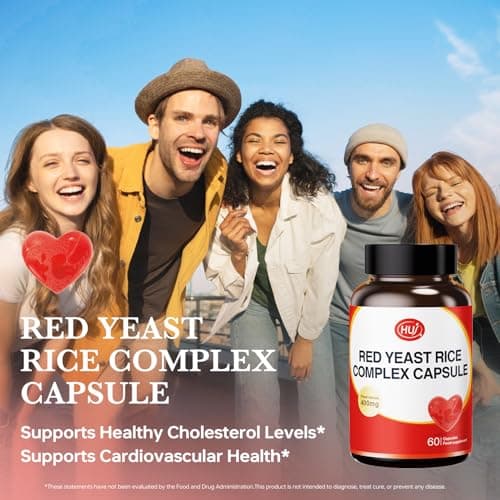 HUJ Red Yeast Rice Complex Capsule - Contains Red Yeast Rice Powder, Plant Sterols & Vitamin K2 - Maintain Healthy Cholesterol Levels and Supports Cardiovascular Health - 60 Capsules - Thumbnail 3