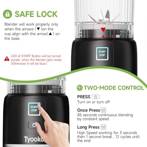 Portable Blender for Smoothies and Shakes, 18oz Rechargeable Electric Personal Juicer Cup with Dual Mode, 6 Sharp Blade Drink Mixer Bottle with Leakproof-Lid & Sip Spout for Kitchen/Travel/Gym - Thumbnail 5