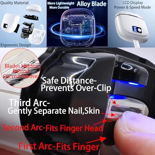 Bstsilver Electric Nail Clipper 2in1 with LED Light, Rechargeable Fingernail Trimmer with Clippings Storage, 3 Speed Nail File, One Button Auto Cutter, Safe Manicure Care for Kids Seniors Caregiver - Thumbnail 4