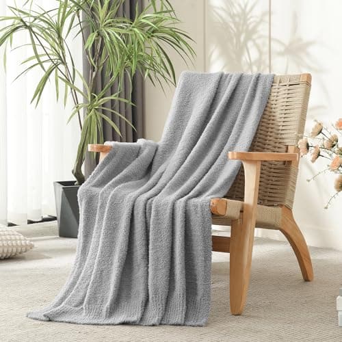 JOOJA Knit Throw Blanket Super Soft Warm Blanket for Couch Lightweight Fluffy Blanket for Bed Sofa 60x80 Inches Grey - Thumbnail 3