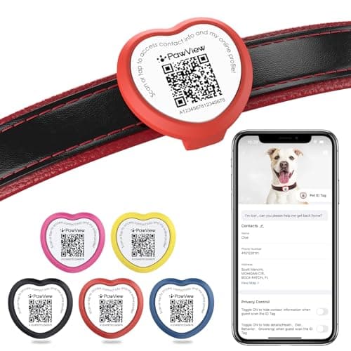 Personalized Dog Tags, QR Code Pet ID Tags for Dog Collars, Scan QR for Instant Location Alert, Emergency Contact & Online Profile, Battery-Free, Waterproof, Silent Silicone, Heart Shape, Red - Image 1