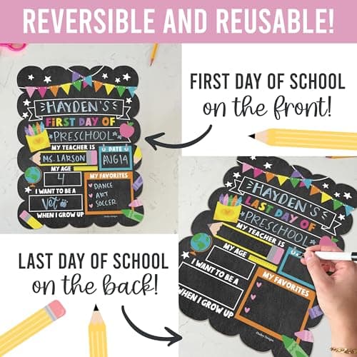 My First Day of School Sign with Markers -11x14 Back to School Signs First and Last Day, Kindergarten Chalkboard Signs, Pre K Sign Board, Preschool Board, Reusable Photo Prop for Kids - Thumbnail 4