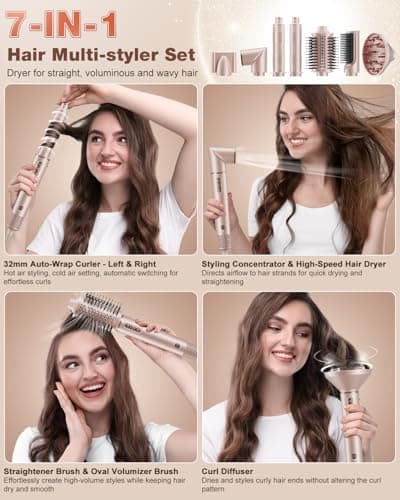 7MAGIC 7 in 1 Hair Styler & Hair Dryer Brush, 110,000 RPM High-Speed Blow Dryer with Negative Ions for Frizz-Free Styling Fast Drying Curling Volumizing Straightening, Hot Air Styler with Travel Case - Thumbnail 2